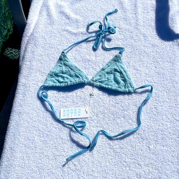 Frankie's Bikinis String Bikini Top Sky Terry Jacquard Med. NWT - Picture 2 of 7
